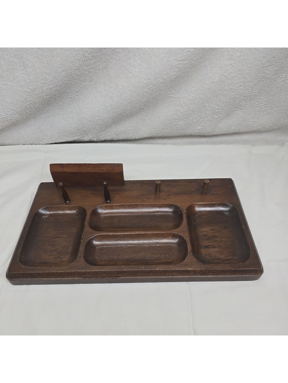 Mid Century Modern Dark Wood Dresser Desk Valet Tray Organizer
